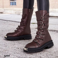 Bota cafe detalle correas suela negro 4cm  NC1308   C-77