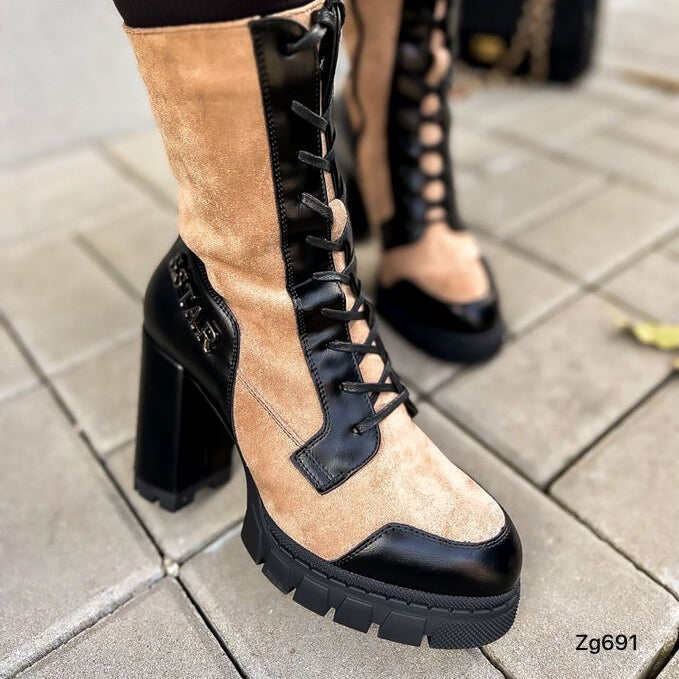 Botin café-negro detalle letras tacon 10cm  UK167P  C-77