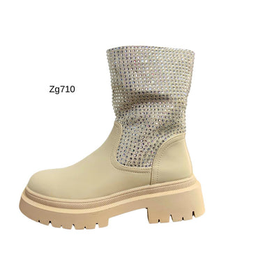 Botin beige apliques brillantes suela 4cm  2023-N51  C-79