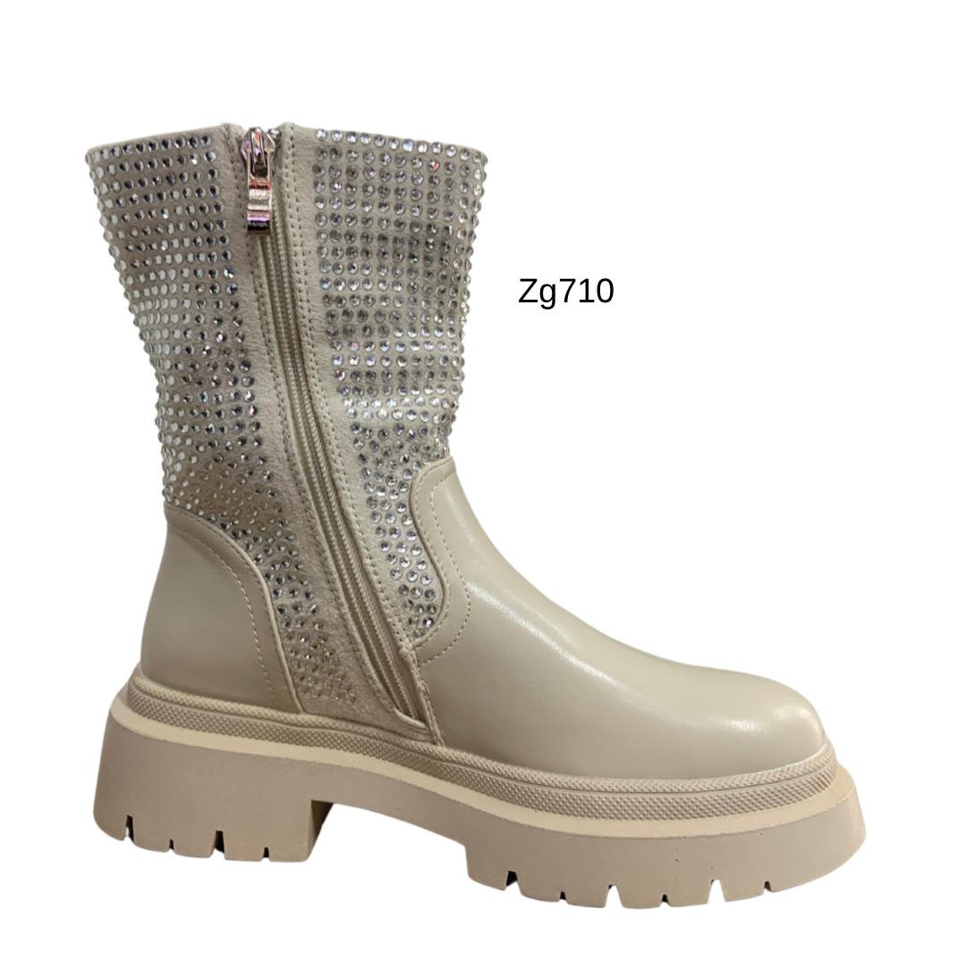 Botin beige apliques brillantes suela 4cm  2023-N51  C-79
