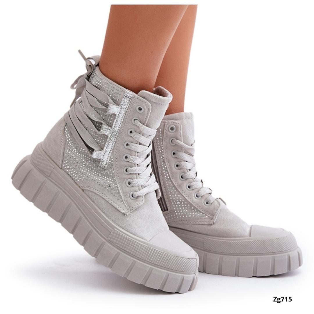Botin gris apliques brillantes suela 5cm EV-337  C-74