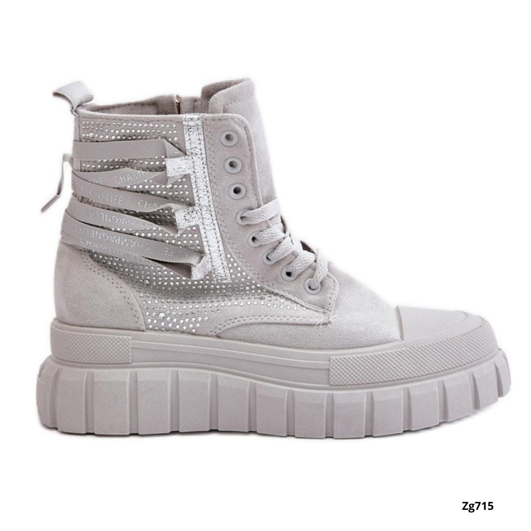 Botin gris apliques brillantes suela 5cm EV-337  C-74