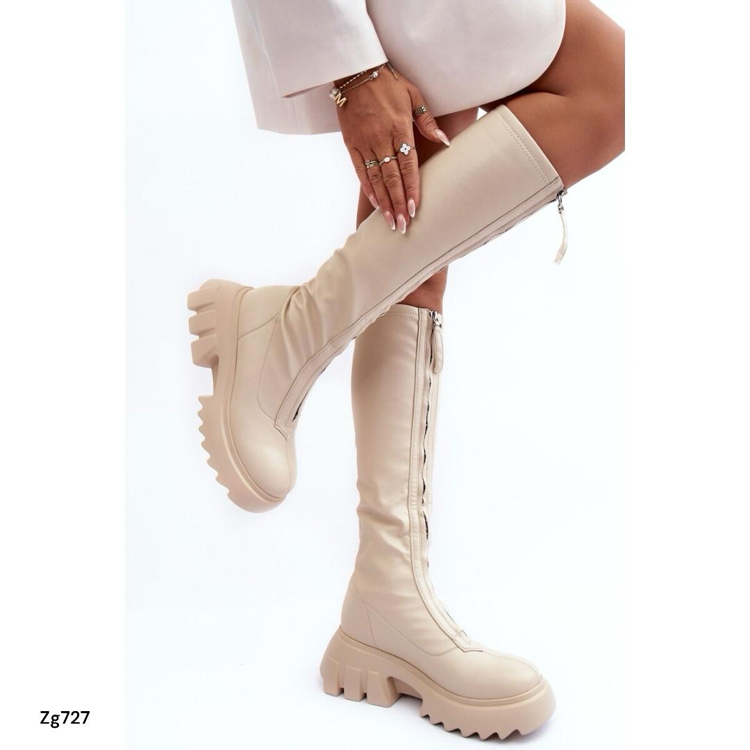 Bota caña alta beige cierre frontal suela 7cm   JJ49  C-69