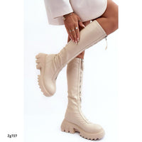 Bota caña alta beige cierre frontal suela 7cm   JJ49  C-69