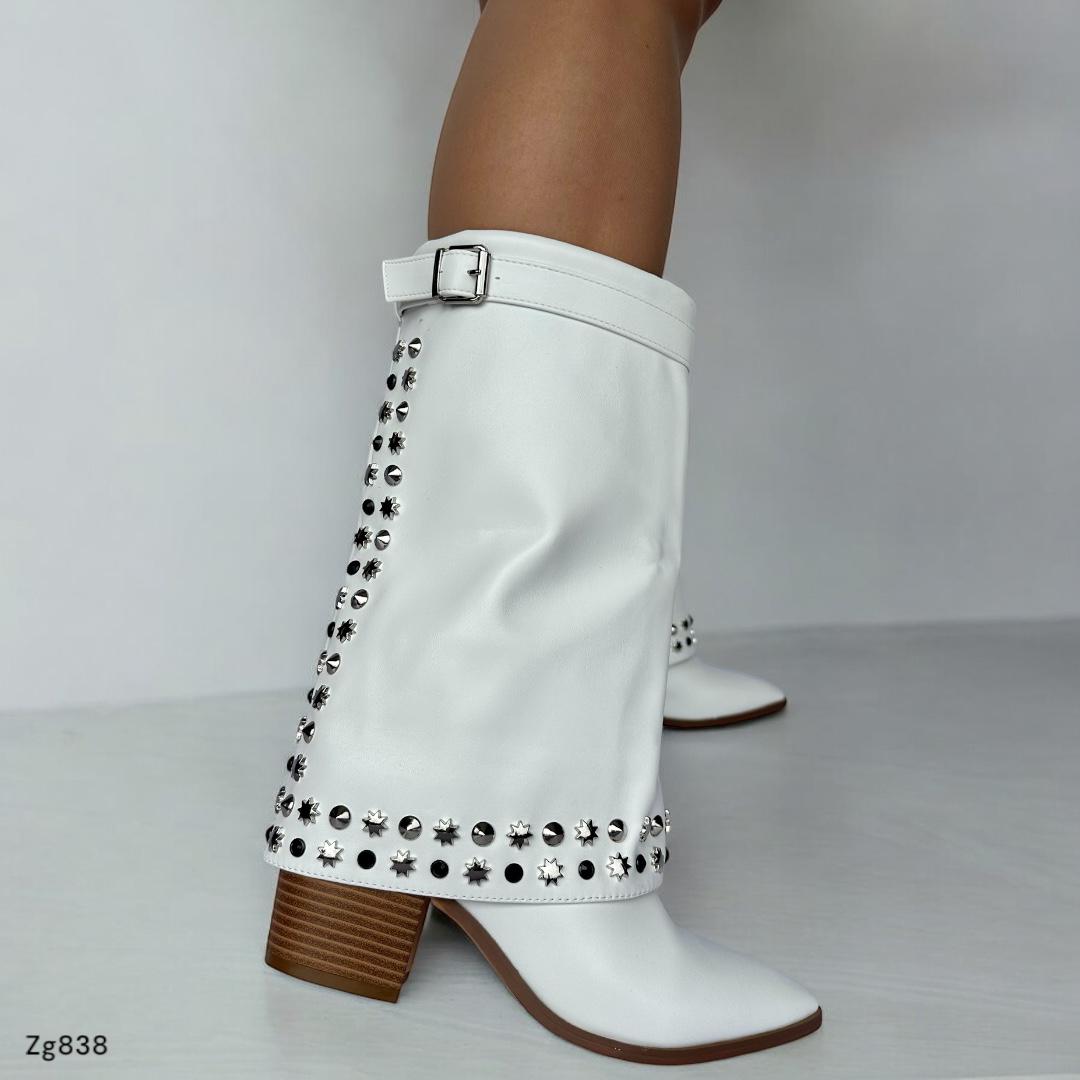 Bota blanco caña media doblez apliques plateado tacon 7cm  AA8D-X23051-01  C-2