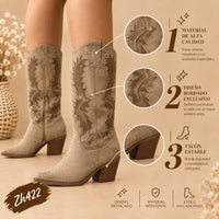 Bota texana beige detalles  tacon 6cm  A9998  C-141