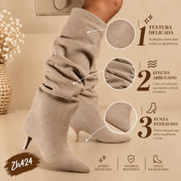 Bota caña alta beige tacon 7cm  A9811  C-141