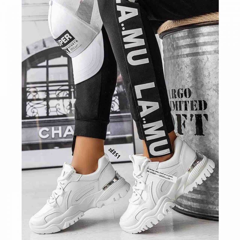 Tenis Compra 99 JR1219 Blanco aplique plateado atrás dos cordones