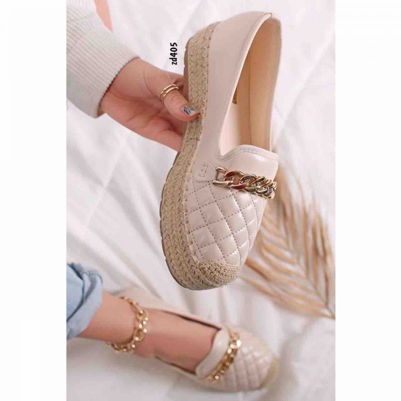 Spadril Compra 7 6693 Beige rombos en la parte frontal  cadena dorada suela yute 4Cm - Image 2