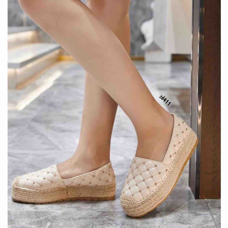 Spadril Compra 7 6692 Beige rombos apliques dorados  suela en yute 3Cm