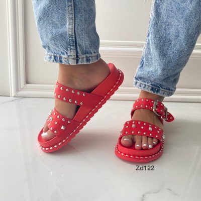 Sandalia Compra 59 910 Roja  correa apliques plateados