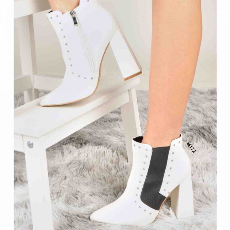 Botin Compra 70 SW16-2 Blanco apliques plomo cierre lateral resorte negro lateral tacon 10 Cm