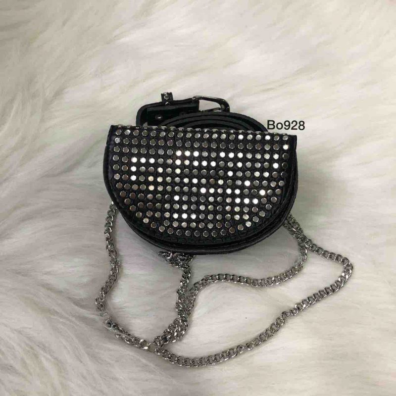 Riñonera Compra 1 Negro 14CM*9CM spliques plateados alrededor cadena correa textura