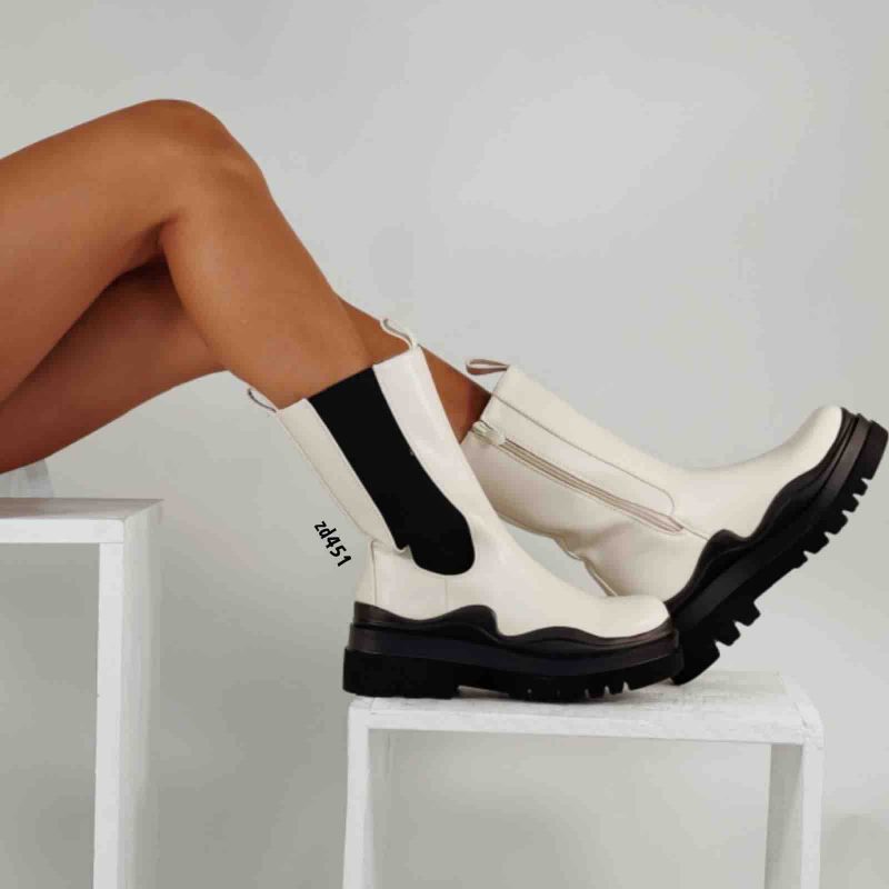 Bota Compra 12 S9AX2171-2 Beige resorte negro lateral cierre lateral suela 7Cm