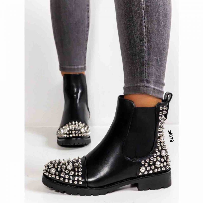 Botin compra 34 15773 negro con apliques plateados adelante y atrás resorte lateral cierre lateral 5Cm