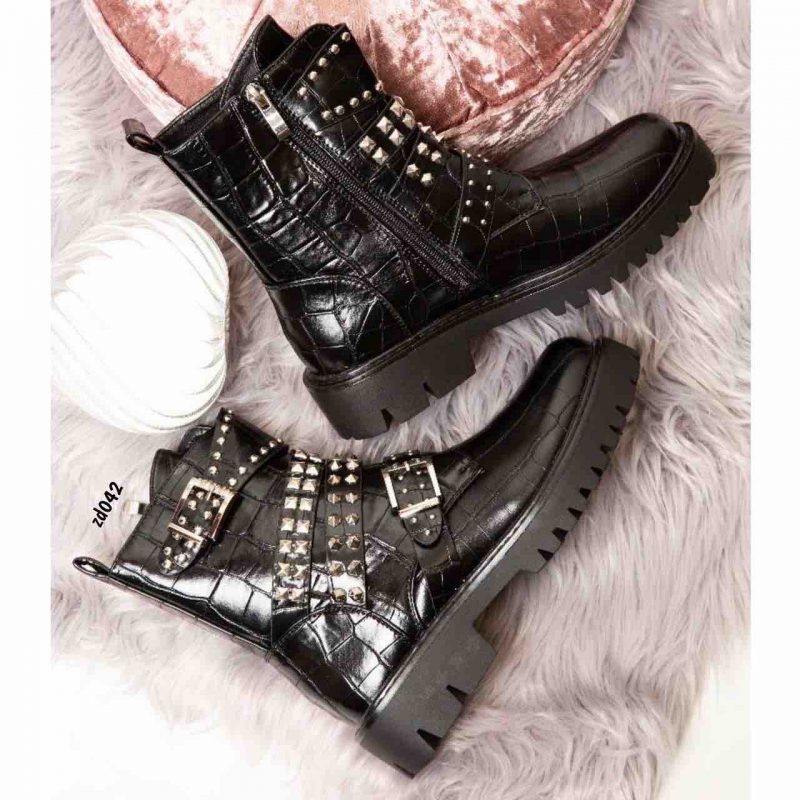 Botin CLS-151 Compra 27 Negro Croc cuatro correas apliques plateados tacon 3cm