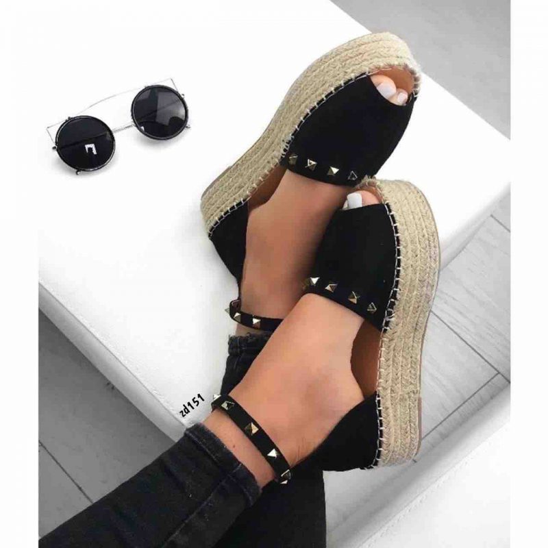 Spadril Compra 76 MS2019-189 Negro apliques dorados correa atrás yute suela 4Cm