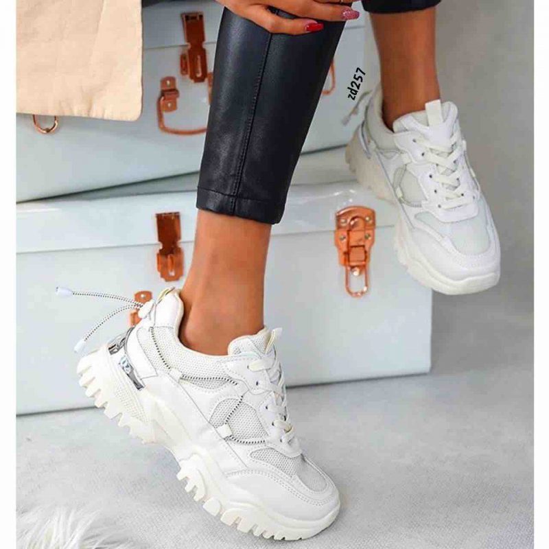 Tenis Compra 97 5312 Beige dos cordones aplique plata atrás