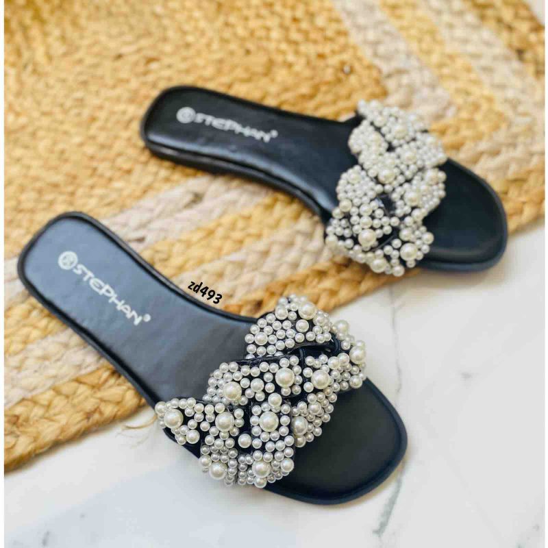 Sandalia compra 25 wls-144 color negra apliques de perlas