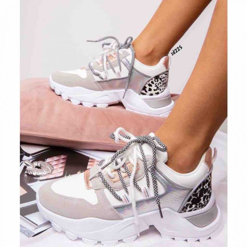 Tenis Compra 93 VIV1038 blanco partes grises croc gris adelante dos cordones parte oro rosa - Image 2