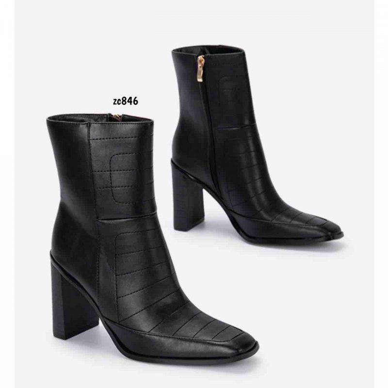 Botin Compra110 289 Negro con cierre lateral , tacón grueso 9cm, con diseño hilado al frente en rayas - Image 2
