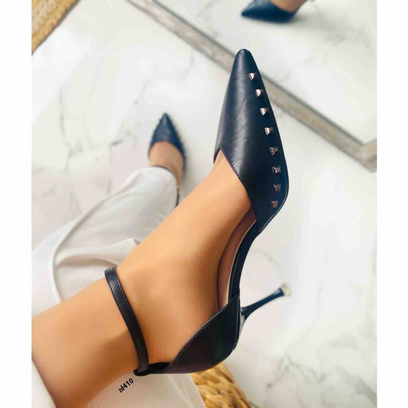 Stiletto Compra 6 FG588-160 Negro apliques plomo alrededor correa  tacon 8Cm