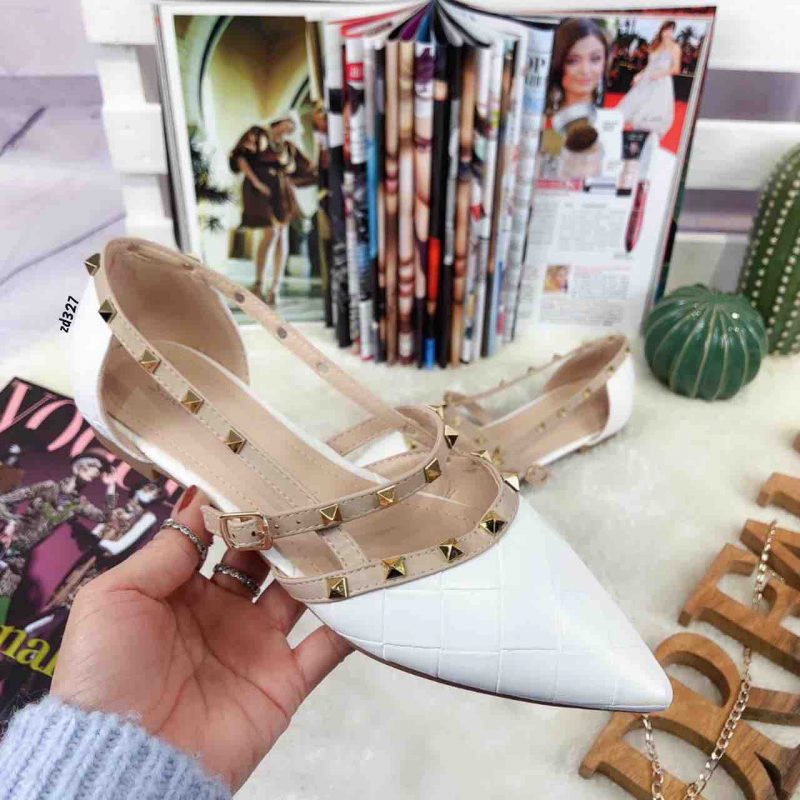 Zapato Compra 99 YJ511 Blanco Rombos aplique dorado correa tacon 1Cm