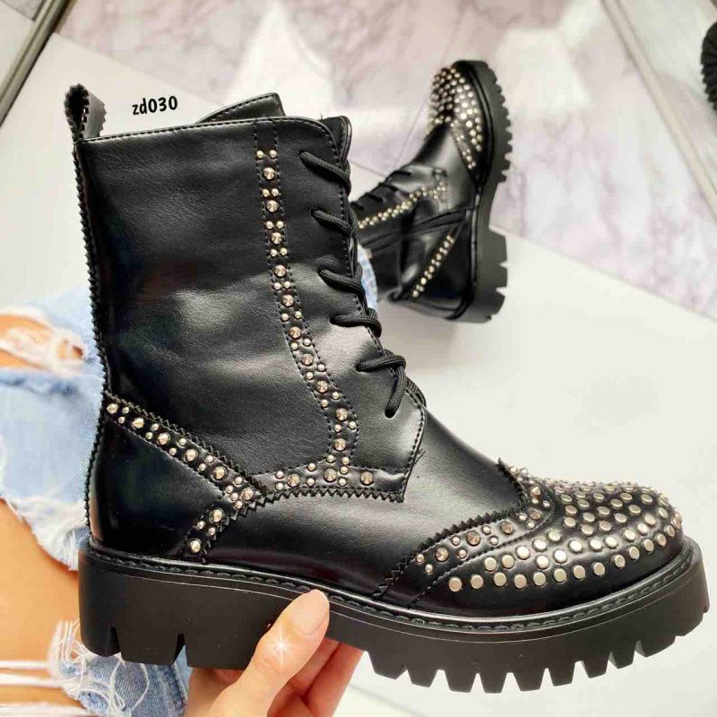 Botin compra 6 s637 negro taches plateados cordon cierre lado tacon 3