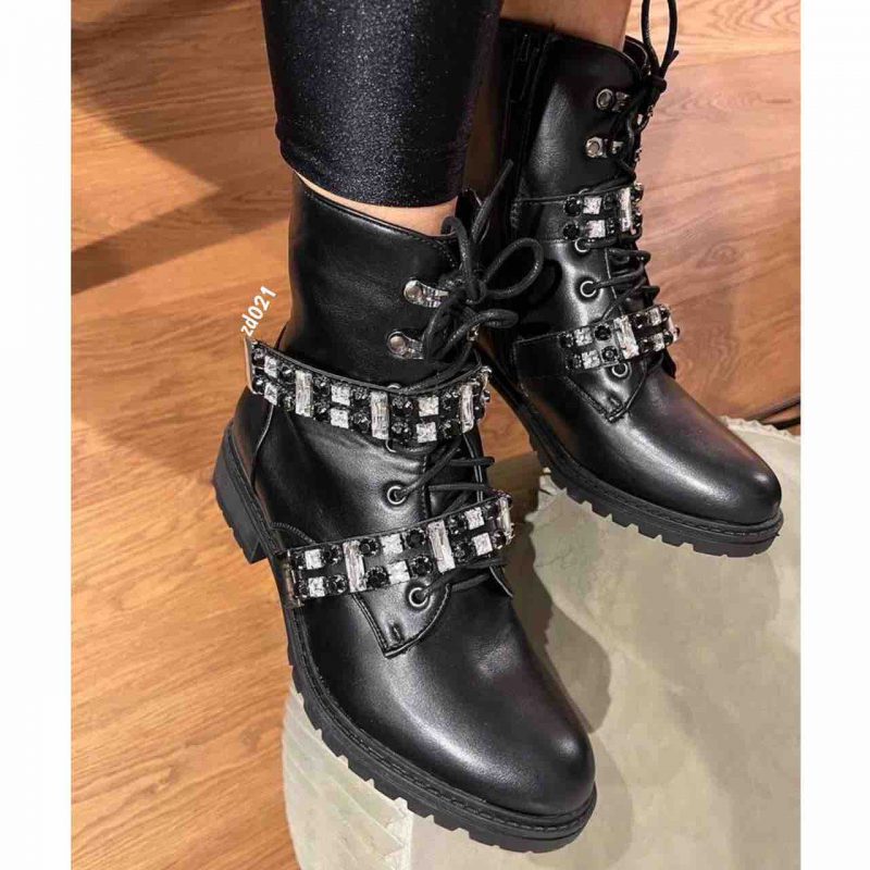 Botin FR305 Compra 18 Negro dos correas apliques negros cordon frontal cierre lateral