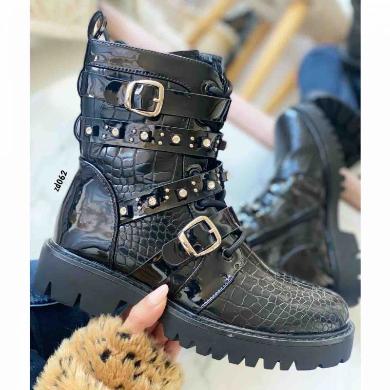 Botin compra 27 cls-157 negro charol correas piedras tacon 3