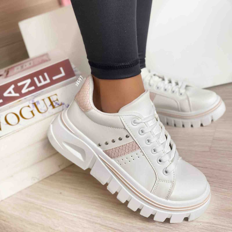 Tenis Compra 35 G-25 Blanco parte beige aplique plateado cordon frontal suela 5Cm