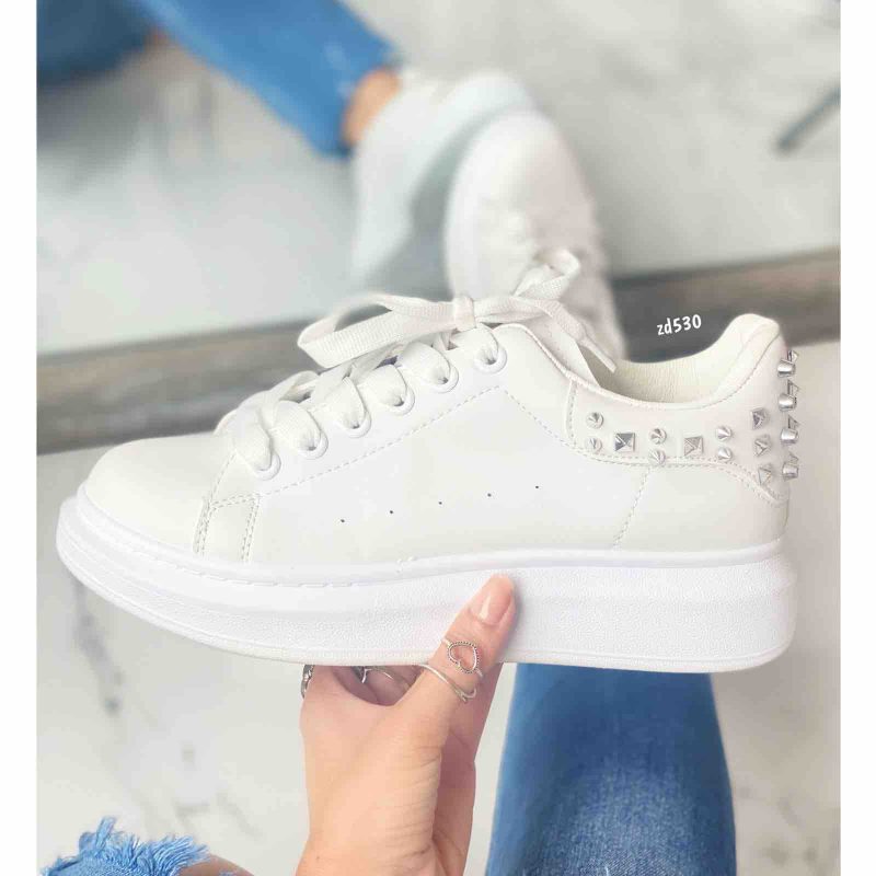 Tenis Compra 43 B-16 Blanco apliques plateados atrás cordon frontal suela 3Cm