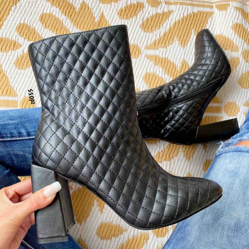 Botin KS-101 Compra 26 Negro rombos cierre lateral cocidos punta cuadradatacon 10cm
