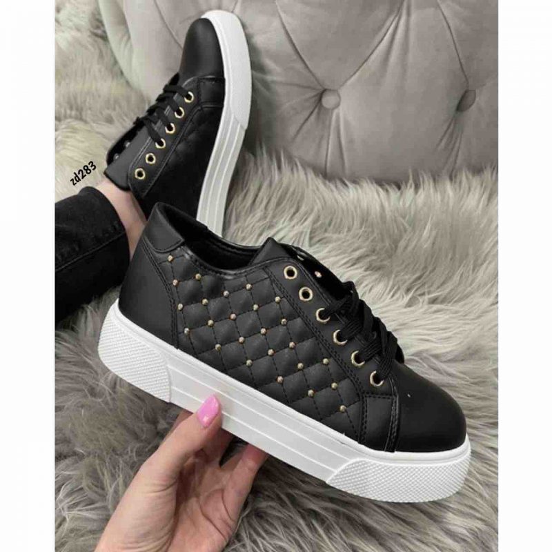 Tenis Compra 99 L8063 Negro rombos aplqiues plateados cordon frontal