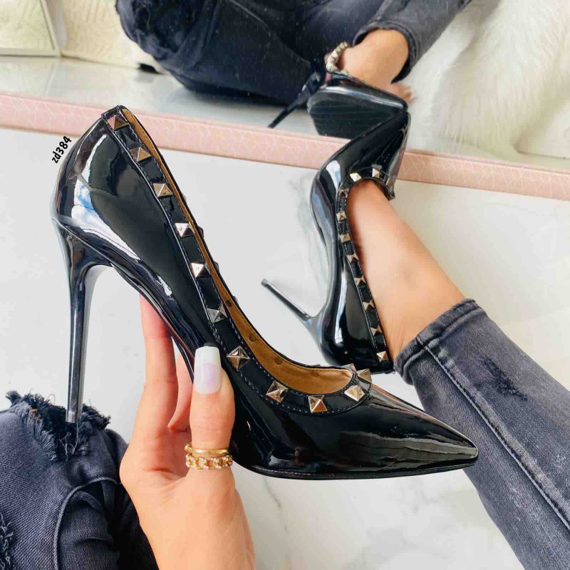 stiletto 10 cm color negro apliques color plomo forma de rombo - Image 2