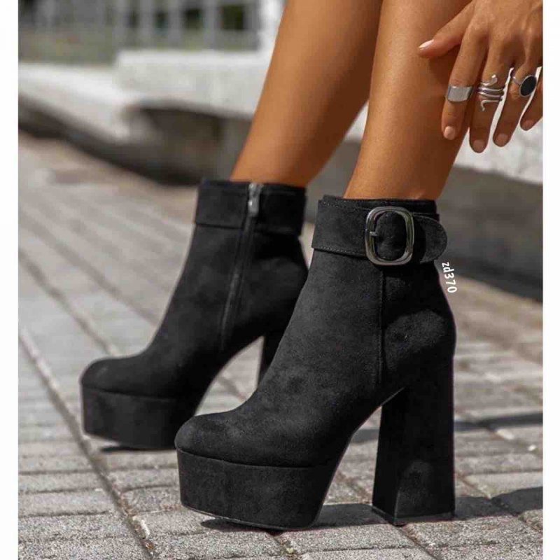 Botin Compra 100 8635 Negro Gamuza Correa latereal Cierre lateral plataforma 4Cm Tacon 12Cm
