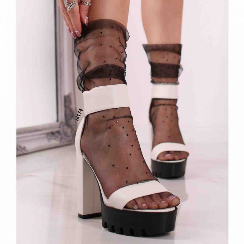 Sandalia Compra 78 XK-0181 Blanca dos correas cierre lateral suela negra plataforma 3Cm tacon 13Cm