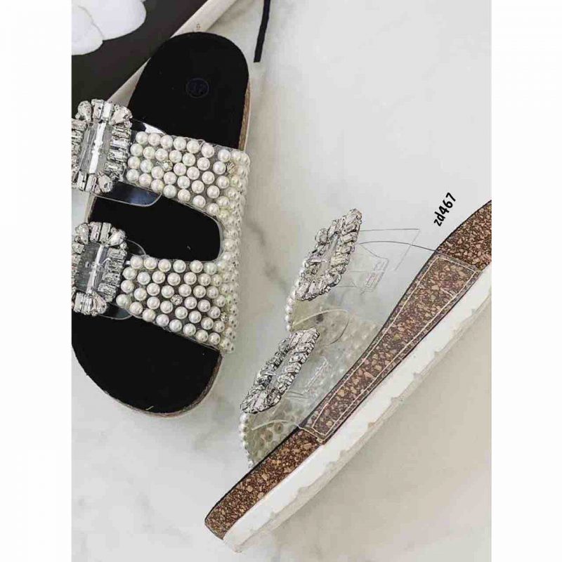 Sandalia Compra 25  3606 WSL-127 Negra dos correas apliques perla suela 2Cm