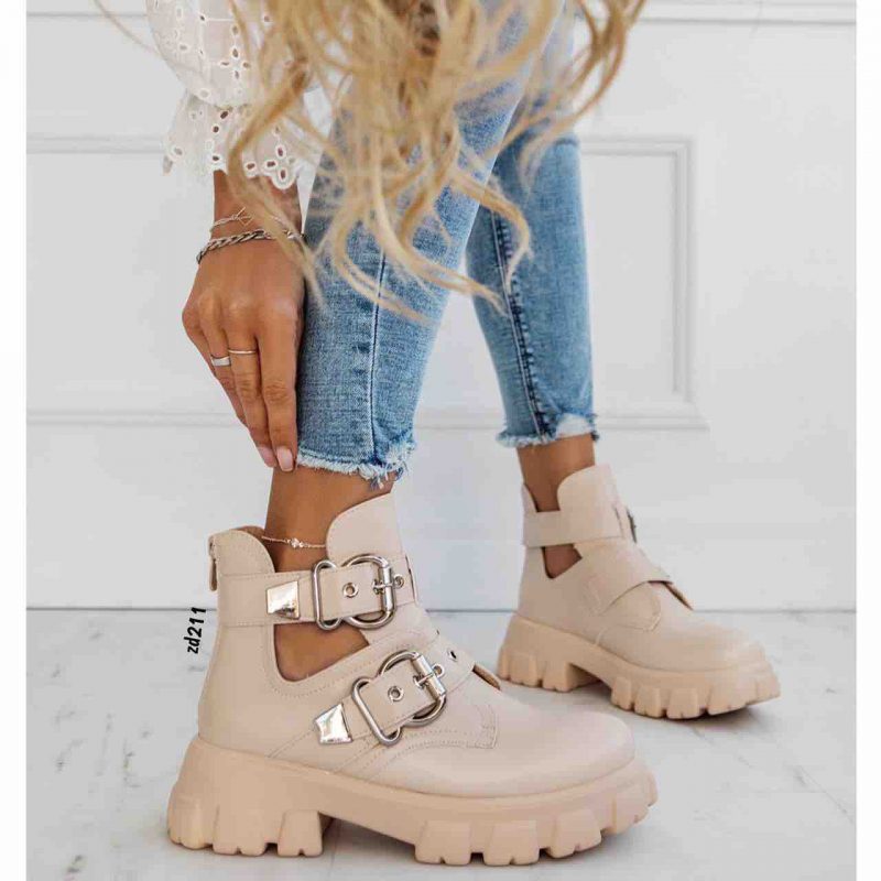 Botin Compra 94 RQ359 Beige dos correas cierre atrás tacon 5Cm