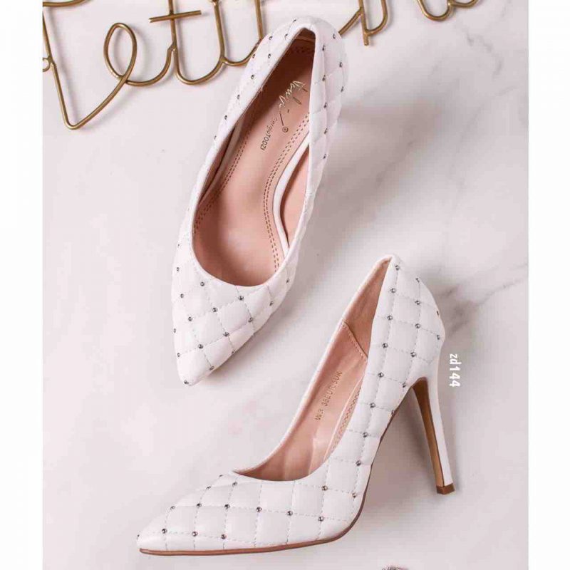 Stiletto Compra 65 W3 Blanco rombos apliques plateados tacon 10Cm