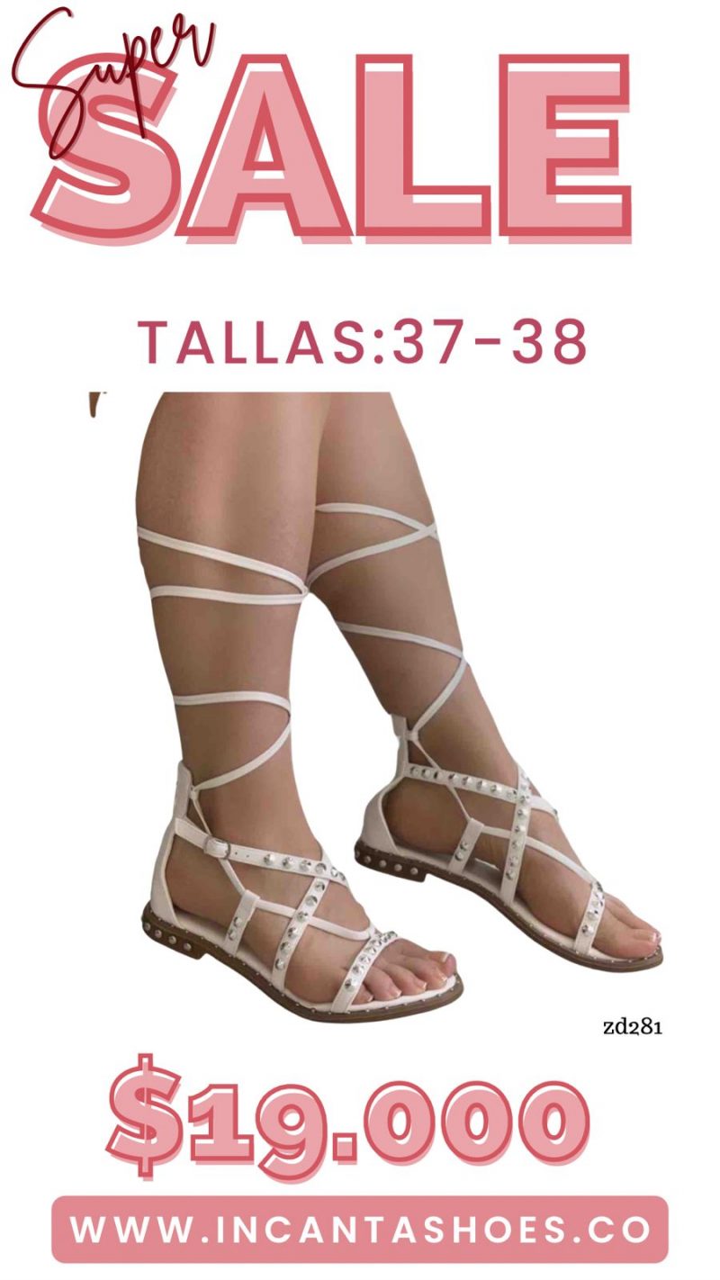 Sandalia Compra 108 2F6P6986-03 Blanca correas apliques plateados cierre atrás amarradera