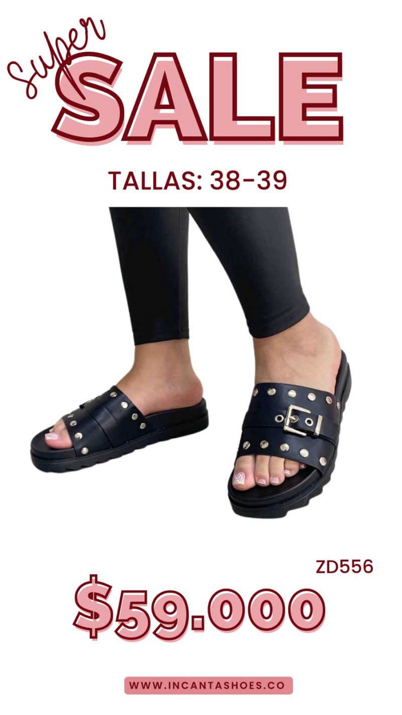 Sandalia Compra 36 RD8465-6 Negra correa frontal apliques plateados correa plateada suela 2Cm