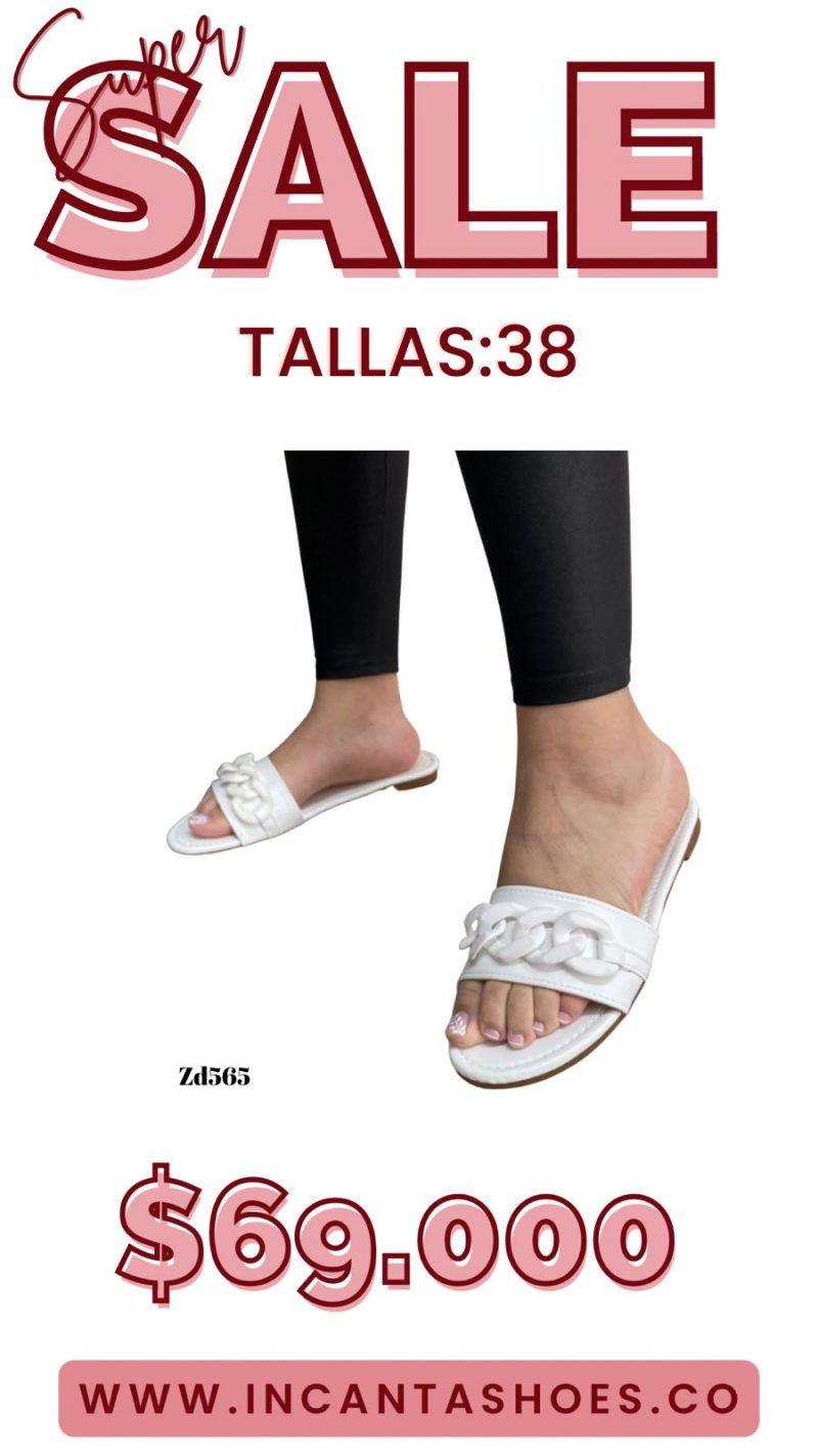Sandalia Compra 57 WSL-143 Blaca plana correa cadena mate suela 1Cm