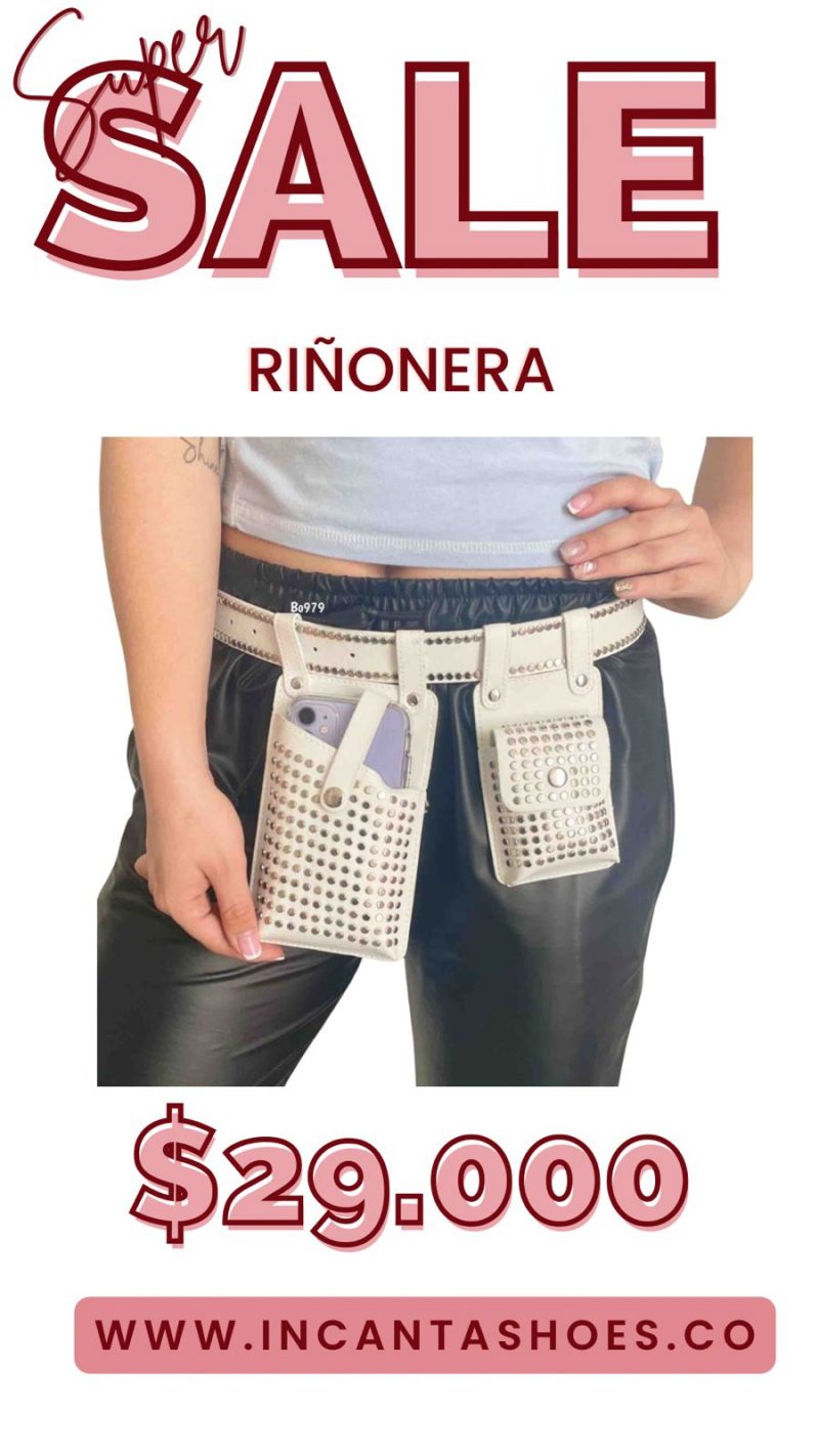 Riñonera triple blanca taches plateados
