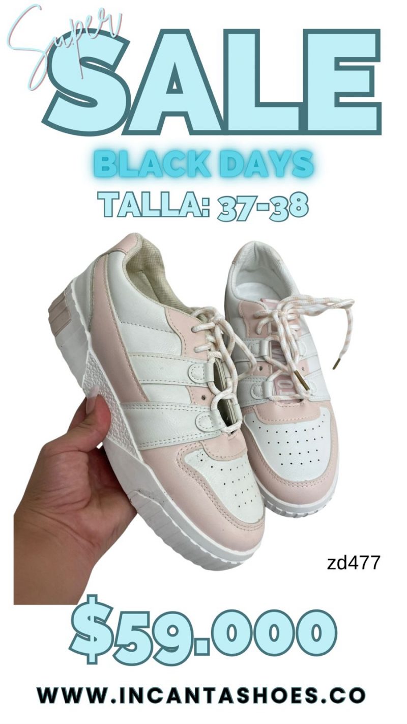Tenis Compra 44 VIVI056 Blanco partes rosadas cordon frontal suela 3Cm