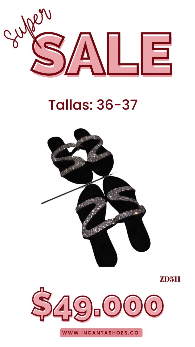 Sandalia Compra 52 V-3 Negra plana apliques plateados 1Cm