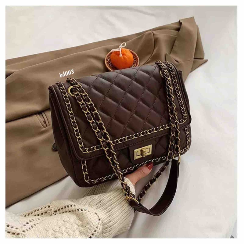Bolso Compra 5111 café Rombos cadena dorada alrededor cierre por dentro 25Cm*21Cm