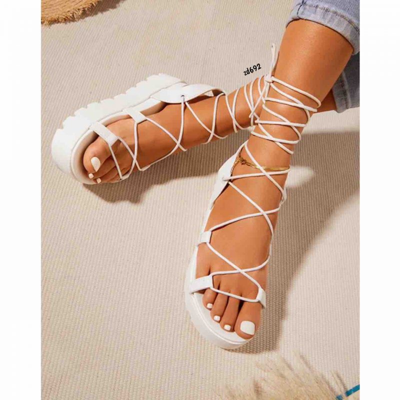 Sandalia blanca cordones plataforma 5cm 1328