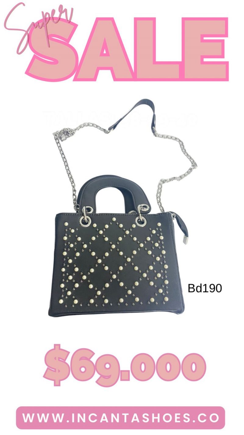 Bolso negro apliques perlas taches plomo 15cm*20cm 2265