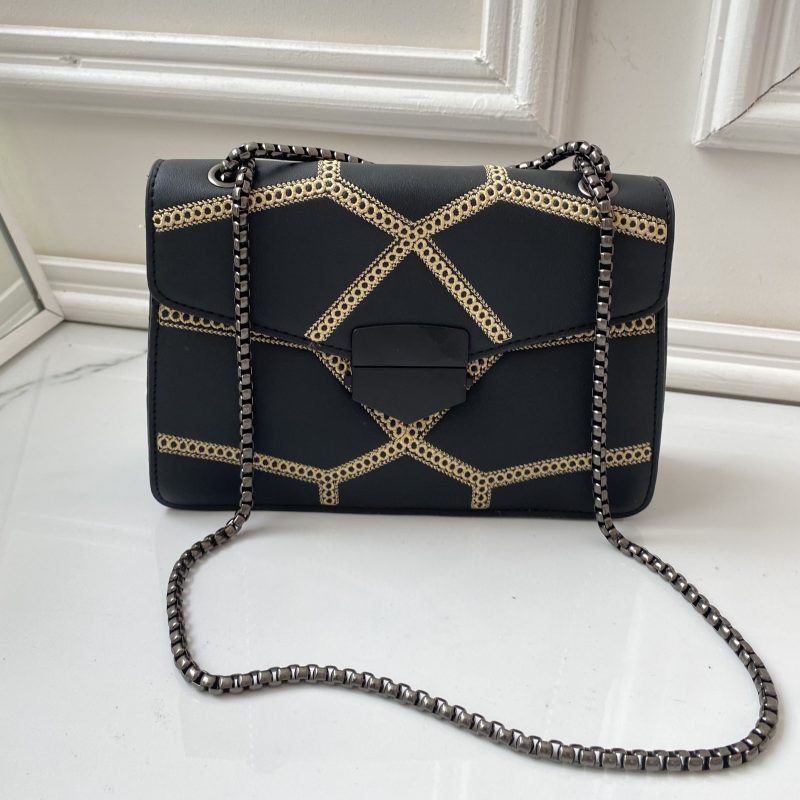 Bolso Beige negro tejidas cadena plomo hebilla 22Cm*14Cm 6906 - Image 2